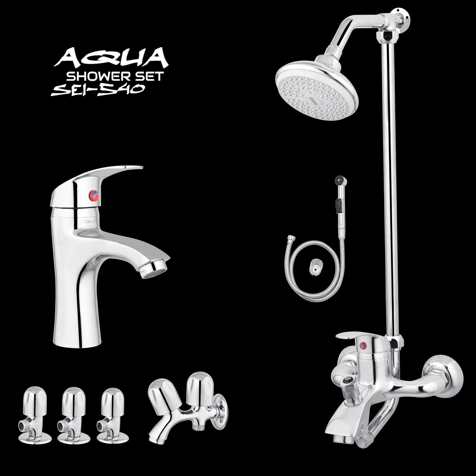 EDEN AQUA Shower Set Wall Mounted Bathroom Fittings Total 8 Piece’s Top Notch Quality Of Brass Chrome SEI-540